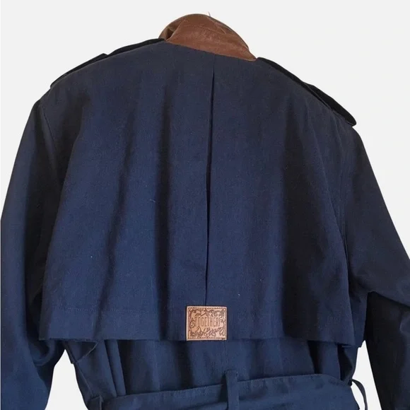 Vtg Together! Women's Military Trench Coat Long Duster Spy Coat Oversized 6 Blue - Picture 8 of 10